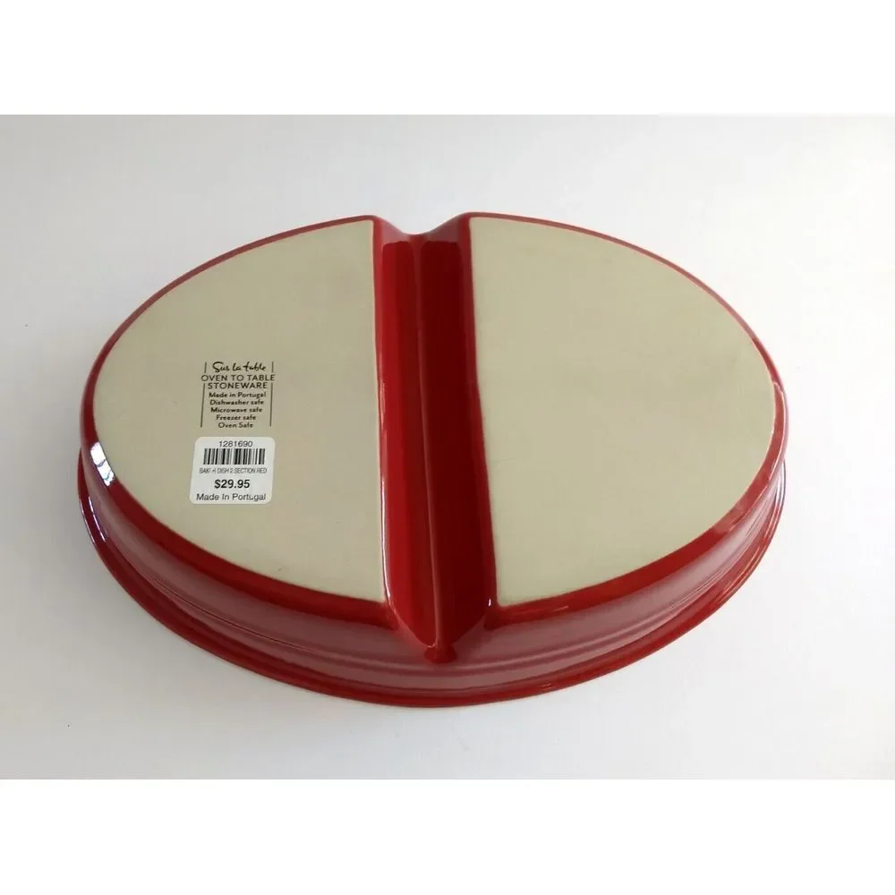Sur La Table Stoneware 2-Section Dish‎ Casserole Red Oven to Table Portugal NWT